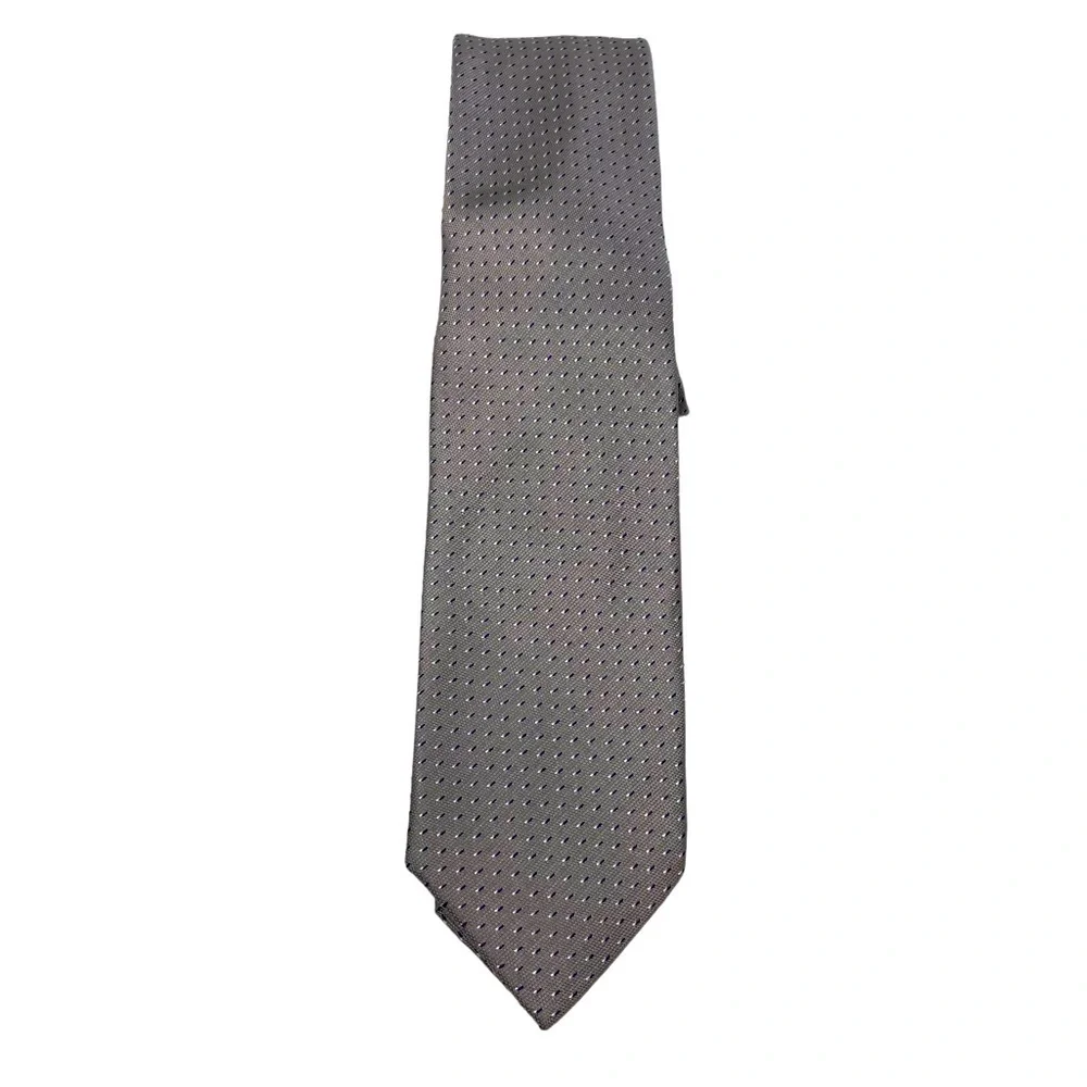 Kenneth Cole Reaction Gray with Black Polka Dots Necktie.